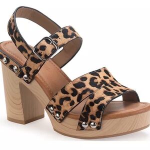 Sun + Stone Delilah Leopard Print Platform Heel Sandals Size 8